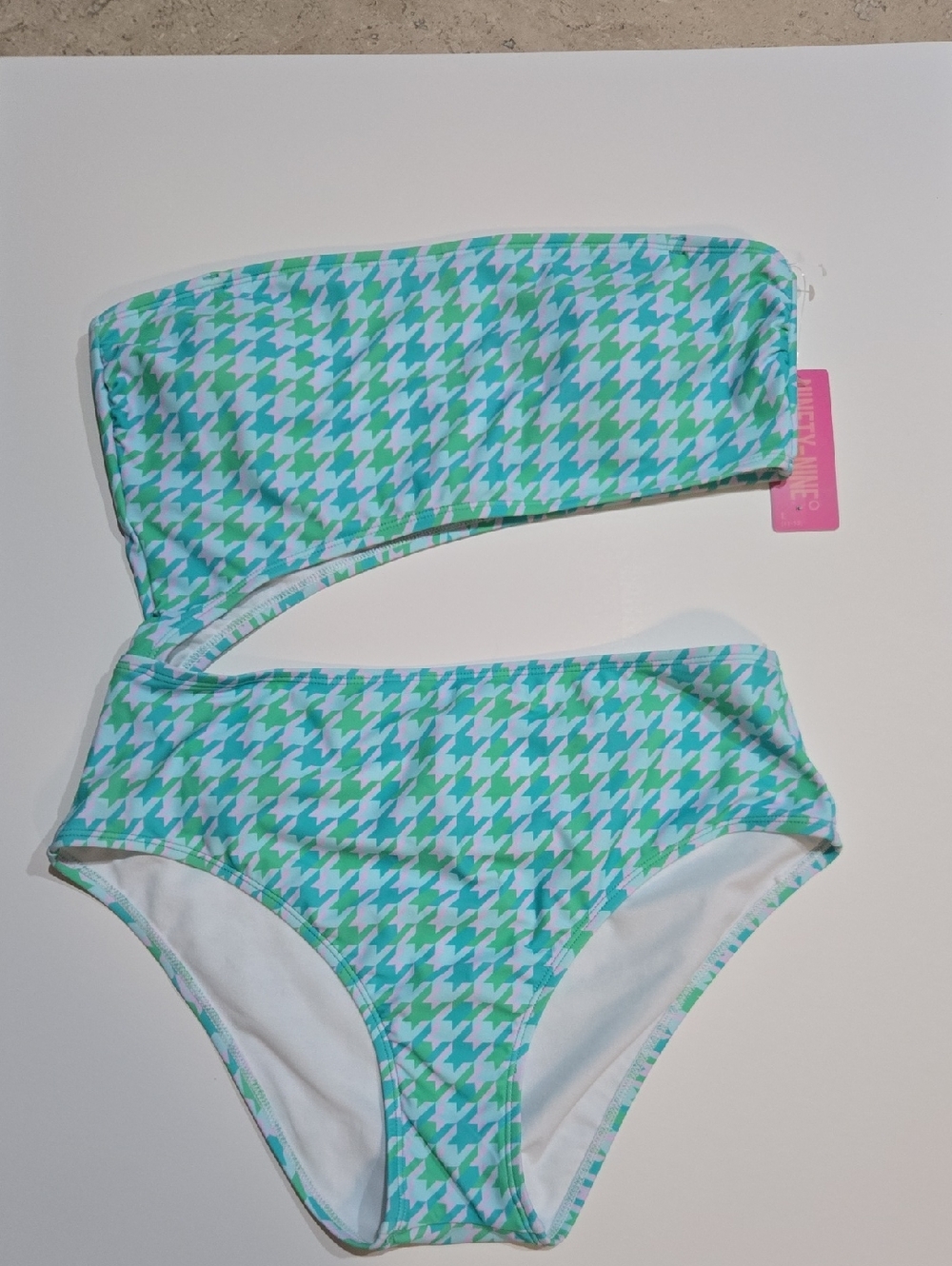 Womens One-Shoulder Bikini in Green Houndstooth - [Brand Unspecified]